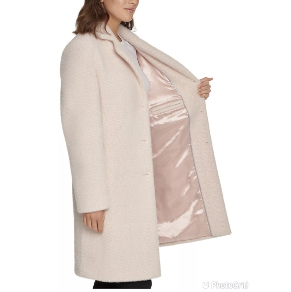 NWT DKNY Button up Walker Coat cream and pink Chevron pattern - Picture 2 of 11